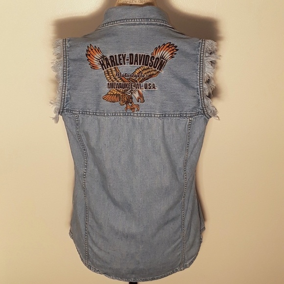 Harley Davidson Distressed Denim Vest - Picture 2 of 6